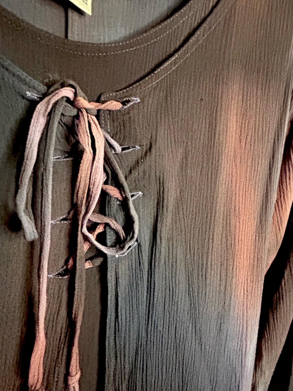 Vintage 90s Purple Ombre Layered Maxi Dress Tie Front & Back Long Sleeve Magic M - Picture 14 of 14